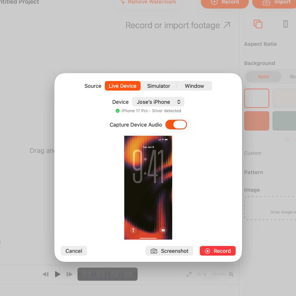 Recording from iPhone connected via USB to create app demo videos